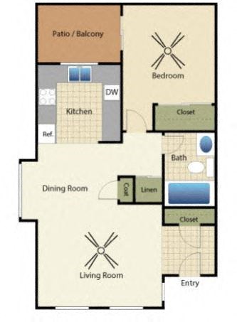 Floor plan for 1 bed, 1 bath, 700 sqft